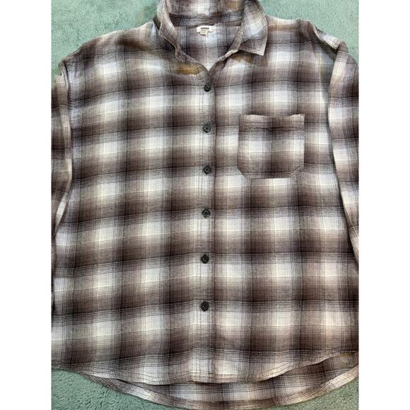 Garage Plaid Flannel Button Up Shirt Brown Cream Size M - Picture 6 of 11